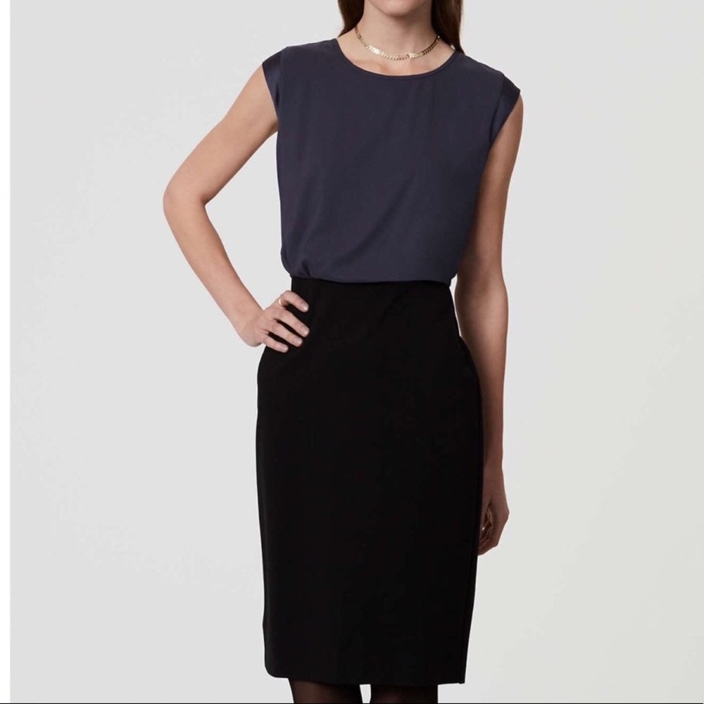 LOFT Navy Black Sheath Dress Cap Sleeve Pencil Skirt Bottom